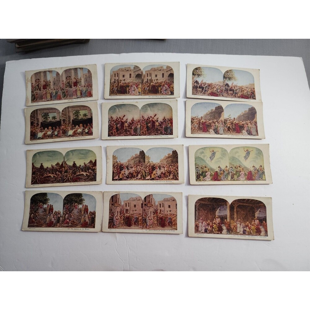 Lot of 12 Antique Color Bible Stereoview Cards Life of Jesus Religious Scenes